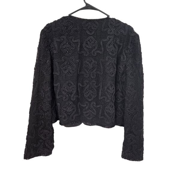 VINTAGE TALBOTS MEDIUM SILK EMBROIDER BEADED WESTERN FRONT CLIP CARDIGAN - Picture 2 of 5